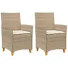 vidaXL Chaises de jardin coussins lot de 2 beige résine tressée bois