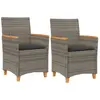 vidaXL Chaises de jardin coussins lot de 2 gris résine tressée et bois