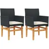 vidaXL Chaises de jardin coussins lot de 2 noir résine tressée et bois