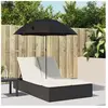 vidaXL Chaise longue double et coussins et parasol noir résine tressée