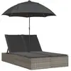 vidaXL Chaise longue double et coussins et parasol gris résine tressée