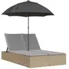 vidaXL Chaise longue double avec coussins et parasol beige poly rotin