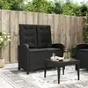 vidaXL Banc inclinable de jardin avec coussins noir résine tressée