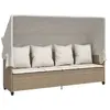 vidaXL Chaise longue avec auvent et coussins beige résine tressée