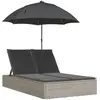 vidaXL Chaise longue double avec coussins et parasol gris clair rotin