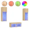 vidaXL Meuble TV muraux 4 pcs avec lumières LED chêne sonoma