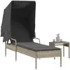 vidaXL Chaise longue avec auvent et table gris clair résine tressée