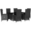 vidaXL Ensemble à manger de jardin coussins 7pcs Noir Résine tressée