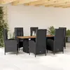 vidaXL Ensemble à manger de jardin coussins 7pcs Noir Résine tressée