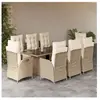vidaXL Ensemble à manger de jardin et coussins 9 pcs beige Poly rotin