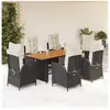vidaXL Ensemble à manger de jardin coussins 7pcs Noir Résine tressée