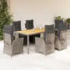 vidaXL Ensemble à manger de jardin et coussins 7 pcs gris rotin