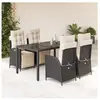 vidaXL Ensemble à manger de jardin coussins 5pcs Noir Résine tressée