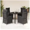 vidaXL Ensemble à manger de jardin coussins 5pcs Noir Résine tressée