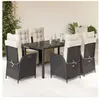 vidaXL Ensemble à manger de jardin coussins 7pcs Noir Résine tressée