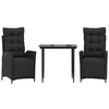 vidaXL Ensemble à manger de jardin avec coussins 3 pcs Noir