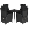 vidaXL Ensemble à manger de jardin coussins 5pcs Noir Résine tressée