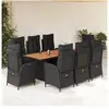 vidaXL Ensemble à manger de jardin 9pcs coussins noir résine tressée