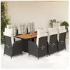 vidaXL Ensemble à manger de jardin 9pcs coussins noir résine tressée