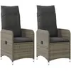 vidaXL Chaises inclinables de jardin lot de 2 et coussins gris rotin