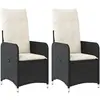 vidaXL Chaises inclinables de jardin lot de 2 et coussins noir rotin