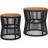 vidaXL Tables d'appoint de jardin 2 pcs dessus en bois noir poly rotin