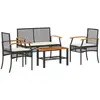 vidaXL Salon de jardin 4 pcs avec coussins Noir Résine tressée