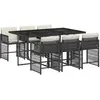 vidaXL Ensemble à manger de jardin coussins 7pcs Noir Résine tressée