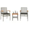 vidaXL Ensemble de bistro 3 pcs et coussins gris résine tressée acacia