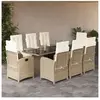 vidaXL Ensemble à manger de jardin et coussins 9 pcs beige Poly rotin