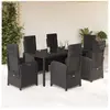 vidaXL Ensemble à manger de jardin coussins 7pcs Noir Résine tressée
