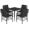 vidaXL Ensemble à manger de jardin coussins 5pcs Noir Résine tressée