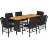 vidaXL Ensemble à manger de jardin coussins 7pcs Noir Résine tressée