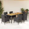 vidaXL Ensemble à manger de jardin coussins 7pcs Noir Résine tressée