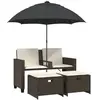 vidaXL Canapé de jardin 2 places et parasol et tabourets marron rotin