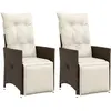 vidaXL Chaises inclinables de jardin lot de 2 et coussins marron rotin