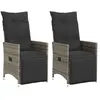 vidaXL Chaises inclinables de jardin lot de 2 et coussins gris rotin