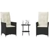 vidaXL Ensemble de bistro 3 pcs avec coussins noir résine tressée