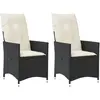 vidaXL Chaises inclinables de jardin lot de 2 et coussins noir rotin