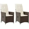 vidaXL Chaises inclinables de jardin lot de 2 et coussins marron rotin