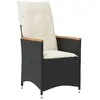 vidaXL Chaise inclinable de jardin avec coussins noir résine tressée