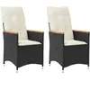 vidaXL Chaises inclinables de jardin lot de 2 et coussins noir rotin