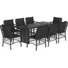 vidaXL Ensemble à manger de jardin 9pcs coussins noir résine tressée