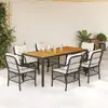 vidaXL Ensemble à manger de jardin coussins 7pcs Noir Résine tressée