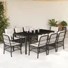 vidaXL Ensemble à manger de jardin 9pcs coussins noir résine tressée