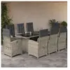 vidaXL Ensemble à manger de jardin et coussins 9 pcs gris clair rotin