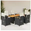 vidaXL Ensemble à manger de jardin coussins 7pcs Noir Résine tressée