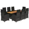 vidaXL Ensemble à manger de jardin 9pcs coussins noir résine tressée