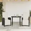 vidaXL Ensemble de bistro 3 pcs avec coussins noir résine tressée