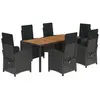 vidaXL Ensemble à manger de jardin coussins 7pcs Noir Résine tressée